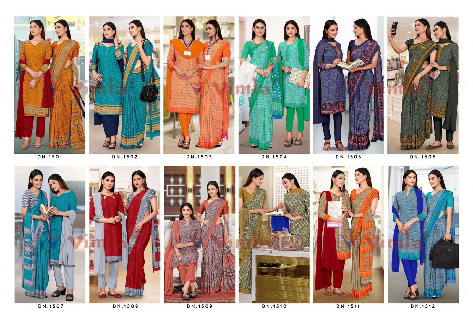 Angoori Crape Vol 5 Printed Uniform Dress With Saree Combo Catalog